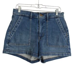 J. Crew Factory Utility Denim Short Womens 27 Deep Cyan Wash Blue Preppy Patch